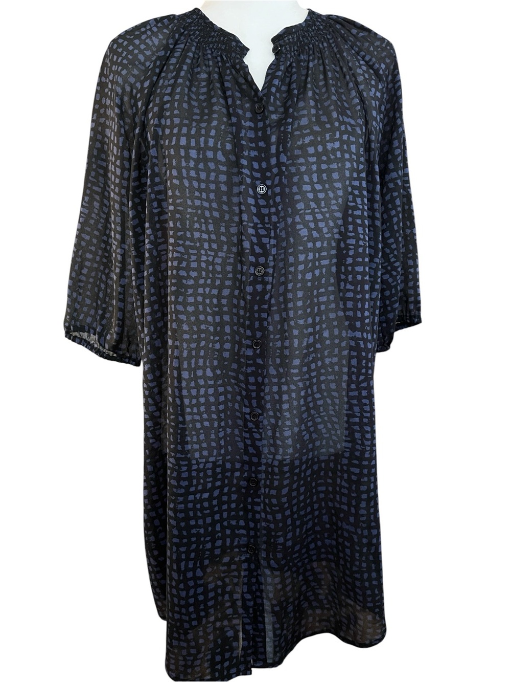 Collective Concepts Navy and Black Button-Front Patterned Shirt/Dress Size Large - Picture 1 of 6